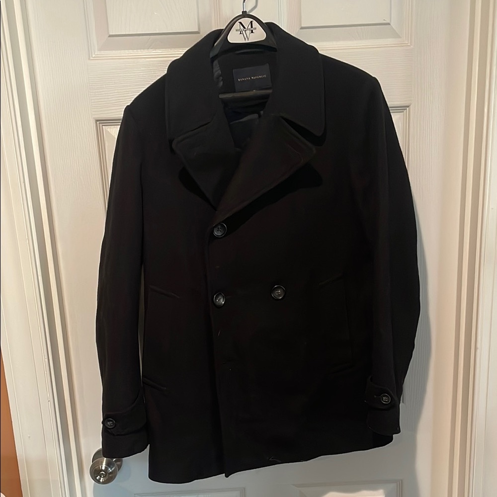 Banana Republic Black Peacoat Double-Breasted Wool